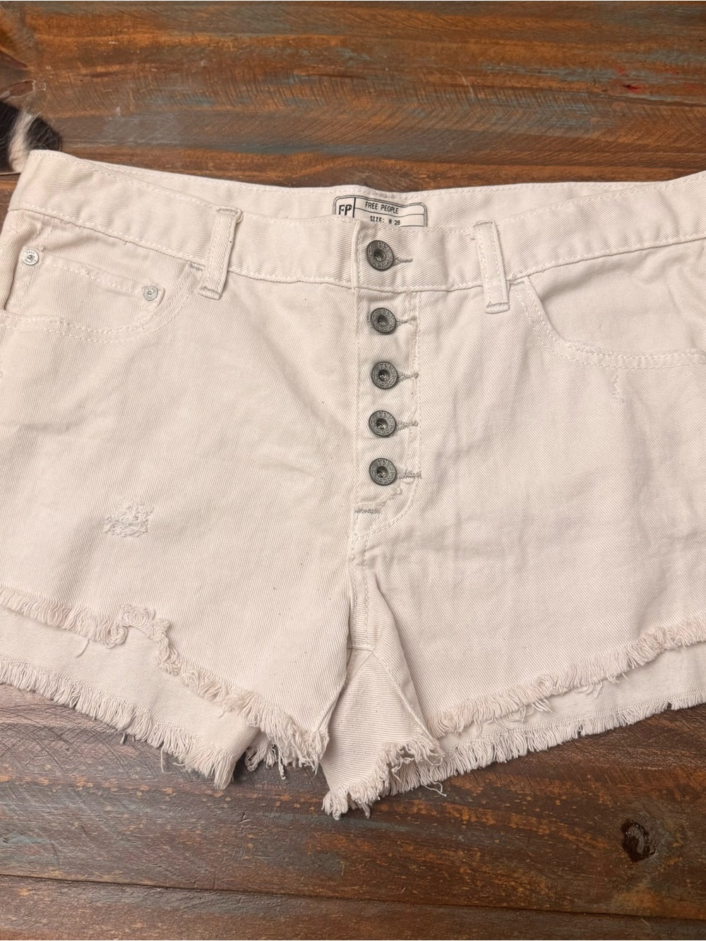 Free People Cream Frayed Button-Front Denim Shorts